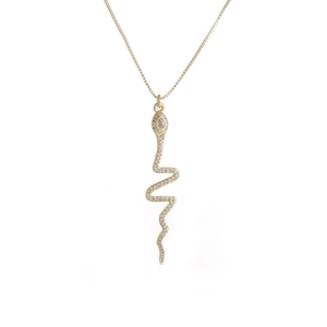 Minimalist gold snake pendant necklace with zircon micro-inlay on a fine chain link