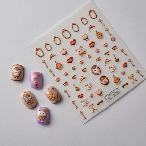 5D embossed nail art stickers featuring retro farm animals and vintage patterns TS-291