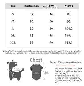 Guide des tailles détaillé et instructions de mesure pour combinaison de chien