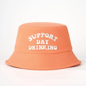 Peachy orange bucket hat with Support Day Drinking embroidery on premium cotton twill