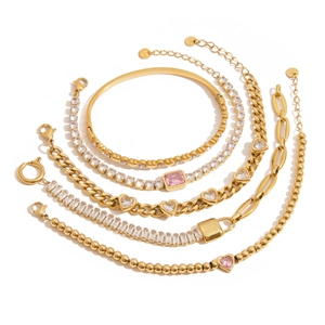 Stainless Steel Chain Bracelet For Women 18K Gold Plated Heart Charm Square Zircon Geometric Waterproof Hypoallergenic