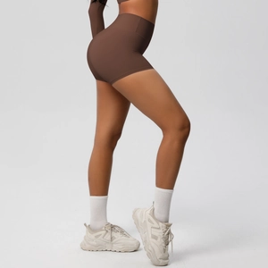 High-waisted dark brown yoga shorts with butt-lifting design for fitness and running