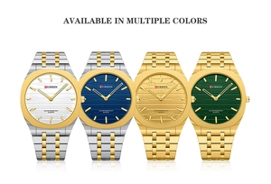 Business style square watches with octagonal bezels in gold, blue, green and white dials