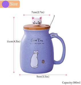 Detaillierte Größentabelle für lila Keramik-Katzenbecher mit Deckel und Löffel, 380ml