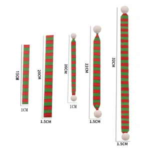 Size chart for mini Christmas scarves showing various lengths and striped patterns