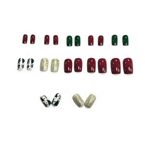 Cartoon Christmas tree press-on nails set with matte red green and gold glitter finish