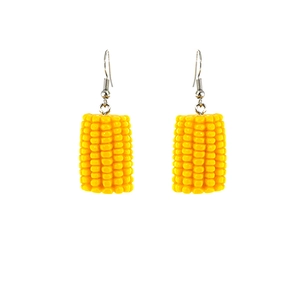 Creative resin earrings featuring a realistic yellow corn design with silver hooks