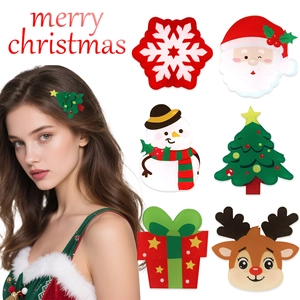 Cartoon Christmas Acrylic Hair Clips Santa Reindeer Snowman Pattern Hairpins For Kids Girls Women Festival Party Decorations