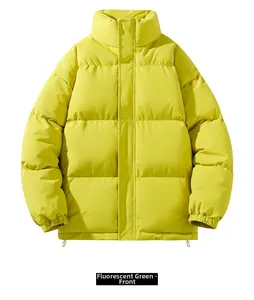 Detail view of fluorescent green quilted jacket with elastic cuffs and drawstring hem