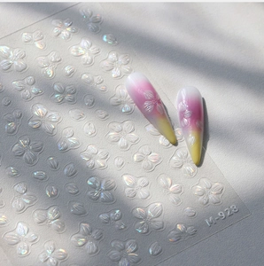 Macro shot of 3D embossed jelly floral nail stickers M-928 on gradient pink and yellow nails