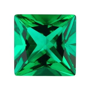 Square princess cut synthetic Zambian emerald gemstone with faceted green surface
