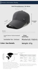 Size chart for breathable mesh baseball cap with 10.5cm long brim and 56-60cm head circumference