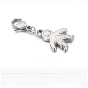 Detailed view of astronaut stainless steel pendant with dimensions and lobster clasp