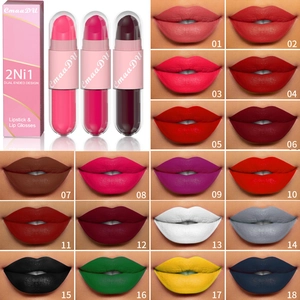 Twee-in-één matte lippenstift en lipgloss set beschikbaar in achttien levendige kleuren