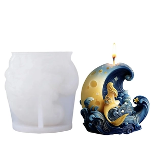 Stampo in silicone a sirena e luna per candele profumate fai-da-te e decorazioni in resina