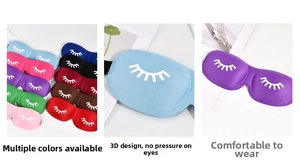 Detailed 3D ergonomic sleep masks showing eyelash patterns and multiple vibrant colors