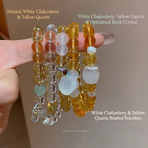 Elegant natural chalcedony and citrine beaded bracelet with Ruyi pendant and pearls