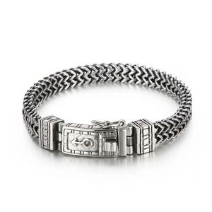 Bracelet robuste en acier titane à double rangée avec fermoir croix pour hommes
