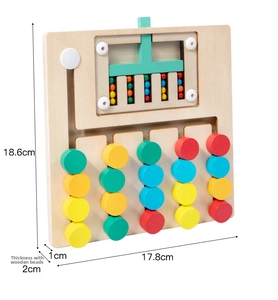 Detail view of Montessori wooden puzzle with size markings 18.6x17.8cm for logic training