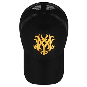Schwarze Mesh-Baseballkappe mit goldener Stickerei und atmungsaktivem Design