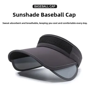 Detail of dark grey sun visor hat with breathable mesh and SPORTS embroidery detail