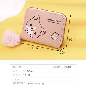 Detailed size specifications for PU leather wallet measuring 11x2x9cm with 4 card slots