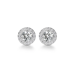 925 Sterling Silver Stud Earrings Round Zircon Halo Geometric Elegant Fashion Jewelry For Women