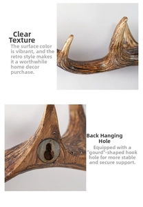 Macro shot of realistic wood grain texture and back mounting hole on antler hook