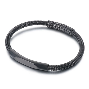 Bracciale nero in acciaio inossidabile a catena serpente con piastra curva stile minimalista