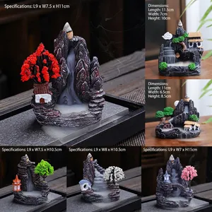 Backflow Incense Burner Resin Mountain Waterfall Zen Landscape Traditional Chinese Style Home Office Tabletop Decor