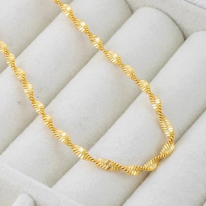 Double-layered golden water-wave twist chain necklace made of durable titanium steel