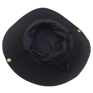 Summer wide brim sun hat in black canvas with adjustable windproof drawstring strap