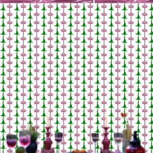 Pink and green witch theme party backdrop with crown patterns and fringe curtain