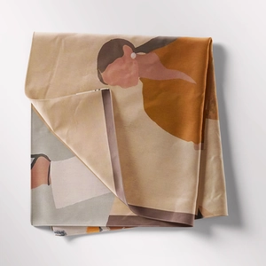 Detail view of Bohemian tapestry showing abstract female art and premium stitching