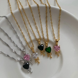 Heart Zirconia Necklace And Earrings Stainless Steel Molten Drip Lava Design Sweet Trendy Jewelry For Women