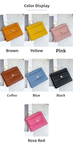 Set of seven colorful lychee textured faux leather coin purses with golden key rings