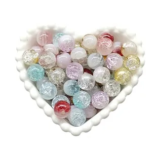 Colorful 10mm cracked glass beads in a heart bowl for DIY jewelry making supplies