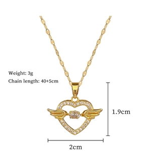 Detailed view of angel heart pendant with size and weight measurements on white background