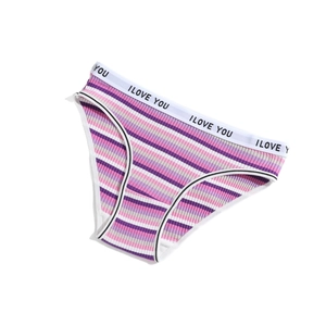 Colorful striped cotton ribbed panties with elastic I LOVE YOU printed waistband