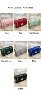 Quilted jelly crossbody bags in seven vibrant colors with gold chain straps and twist locks