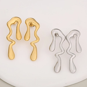 Boucles D'oreilles En Acier Inoxydable Métal Liquide Irrégulier Abstrait Lave Goutte D'eau Style Punk Minimaliste Moderne