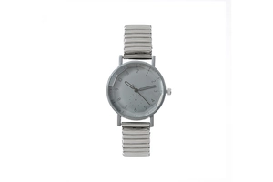 Minimalist silver women watch featuring Arabic numerals and a vintage metal expansion band