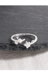 Detailed macro view of S925 sterling silver ring featuring a star and middle finger motif