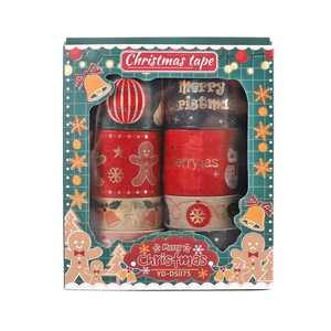 Set dettagliato di nastri washi natalizi con motivi festivi rossi e verdi in lamina d'oro