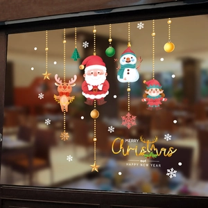 Christmas Window Stickers PVC Waterproof Self Adhesive Glass Door Decor Santa Snowman Reindeer Cartoon Holiday New Year