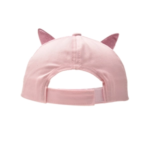 Pink cartoon cat ear baseball cap for girls with glitter accents and adjustable velcro back