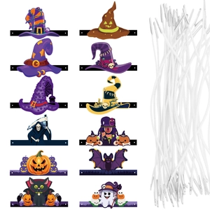 DIY Halloween party headwear set featuring 12 unique cartoon motifs and elastic cords