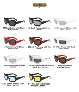 Grille présentant onze options de couleurs pour lunettes de soleil de sport style Y2K hip hop