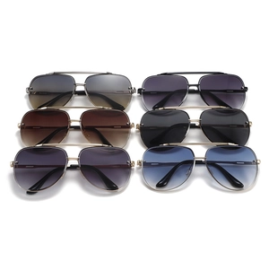 Classic aviator sunglasses with metal double bridge frames in six assorted colors