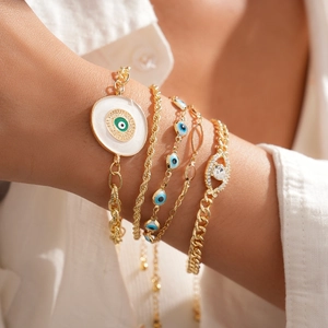Bracelets Nazar Mauvais Oeil Alliage Plaqué Or Émail Strass Bohème Ethnique Géométrique Bijoux Mode Pour Femmes